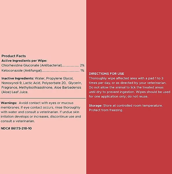 Chew + Heal Antibacterial & Antifungal Chlorhexidine & Ketoconazole Dog & Cat Grooming Wipes