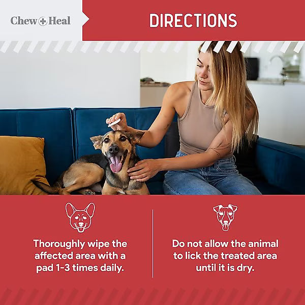 Chew + Heal Antibacterial & Antifungal Chlorhexidine & Ketoconazole Dog & Cat Grooming Wipes