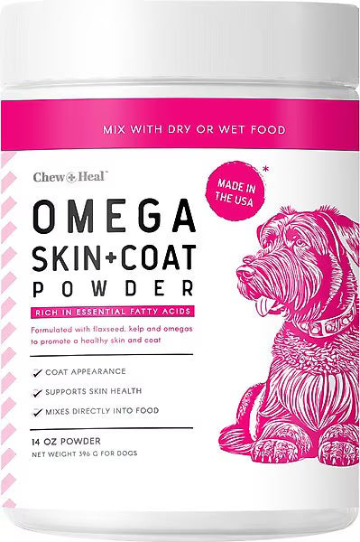 Chew + Heal Omega Skin + Coat with Flaxseed, Kelp & Omegas Powder Supplement for Dogs