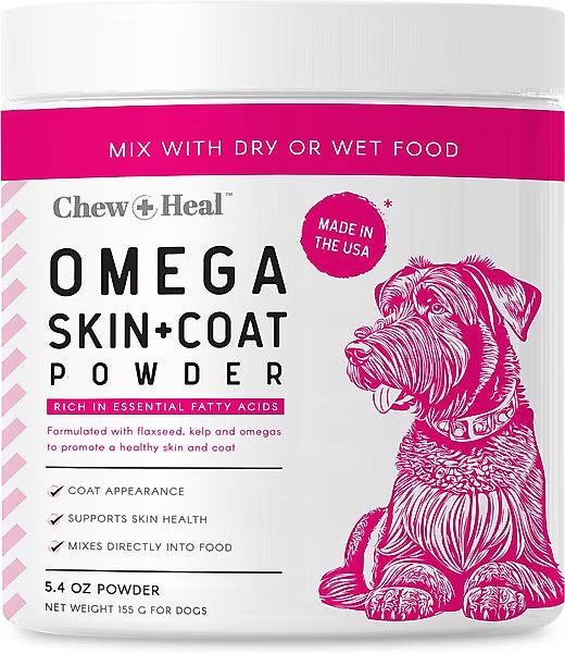 Chew + Heal Omega Skin + Coat with Flaxseed, Kelp & Omegas Powder Supplement for Dogs