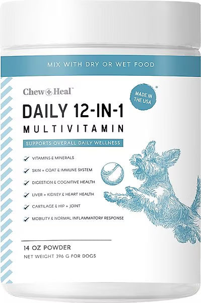 Chew + Heal Daily 12-in-1 Multivitamin, Multifunctional Wellness Powder Supplement for Dogs