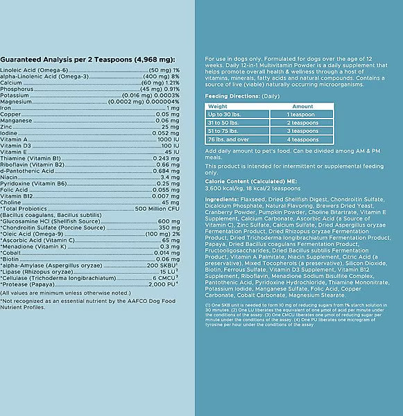 Chew + Heal Daily 12-in-1 Multivitamin, Multifunctional Wellness Powder Supplement for Dogs