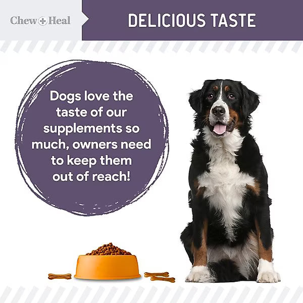 Chew + Heal Senior Mobility + Vitality Hip & Joint & Mood Support Chewable Tablets Supplement for Dogs, 120 count