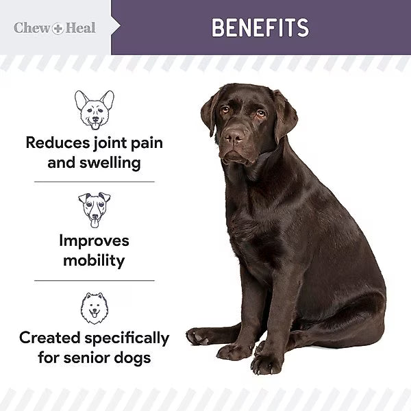 Chew + Heal Senior Mobility + Vitality Hip & Joint & Mood Support Chewable Tablets Supplement for Dogs, 120 count