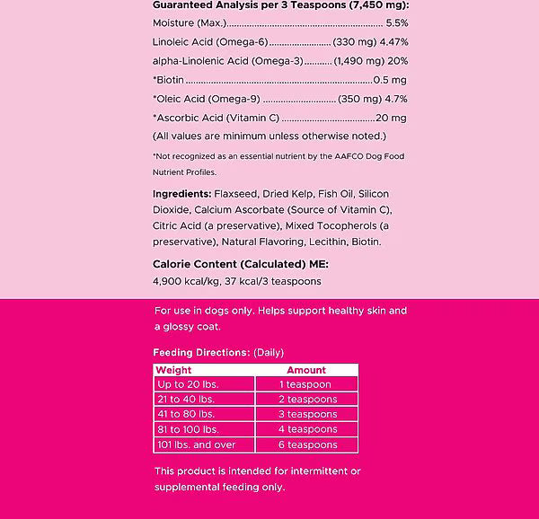 Chew + Heal Omega Skin + Coat with Flaxseed, Kelp & Omegas Powder Supplement for Dogs