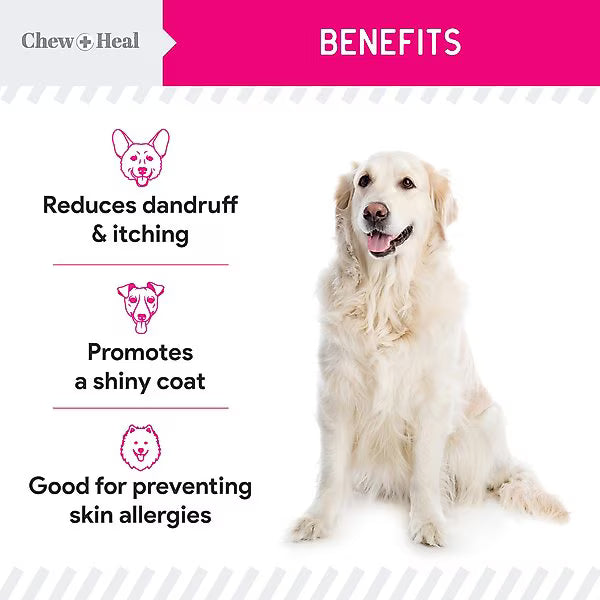 Chew + Heal Omega Skin + Coat with Flaxseed, Kelp & Omegas Powder Supplement for Dogs
