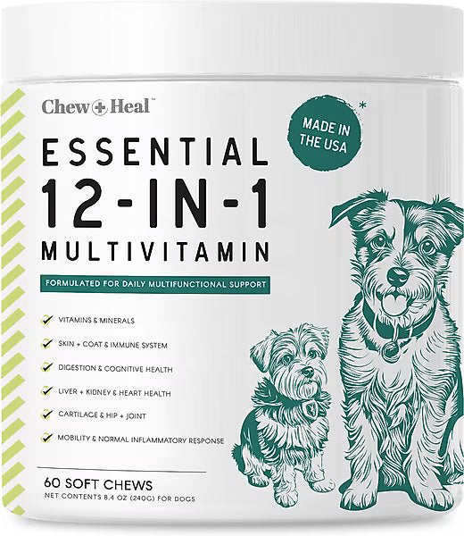 Chew + Heal Essential 12-in-1 Multivitamin Soft Chews for Dogs, 60 count