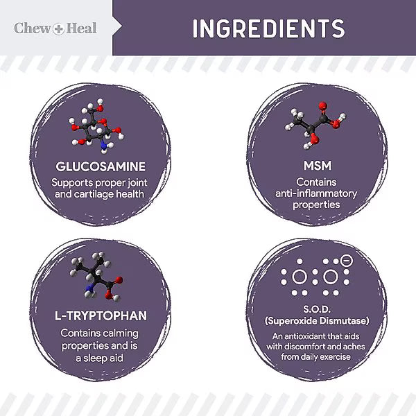 Chew + Heal Senior Mobility + Vitality Hip & Joint & Mood Support Chewable Tablets Supplement for Dogs, 120 count