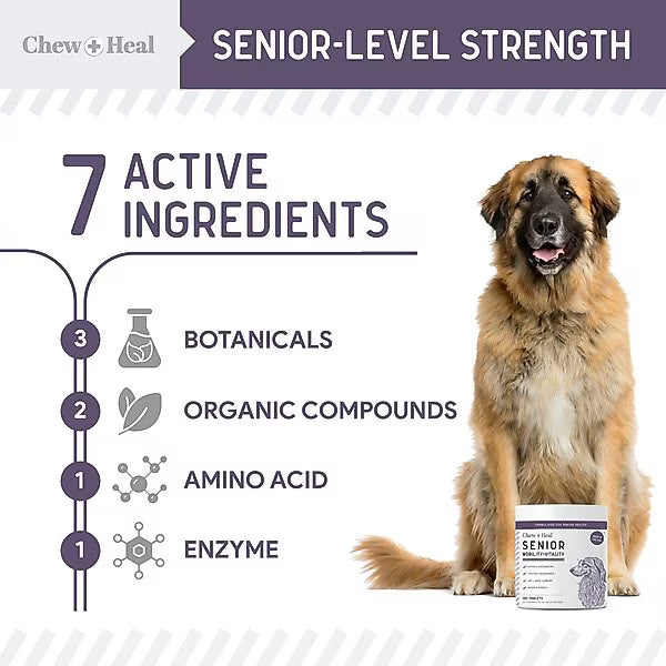 Chew + Heal Senior Mobility + Vitality Hip & Joint & Mood Support Chewable Tablets Supplement for Dogs, 120 count