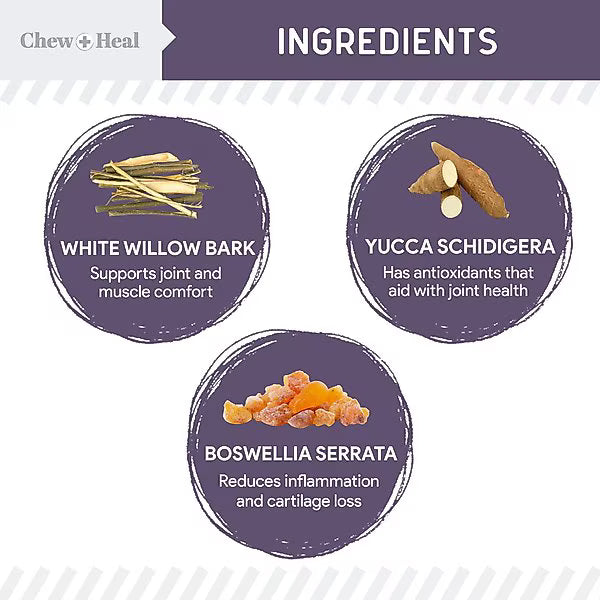 Chew + Heal Senior Mobility + Vitality Hip & Joint & Mood Support Chewable Tablets Supplement for Dogs, 120 count