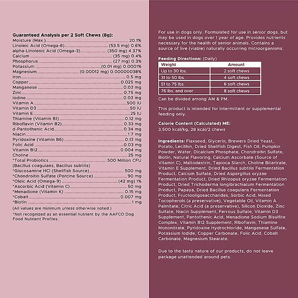 Chew + Heal Senior 12-In-1 Advanced Multivitamin Soft Chews Supplement for Senior Dogs, 120 count