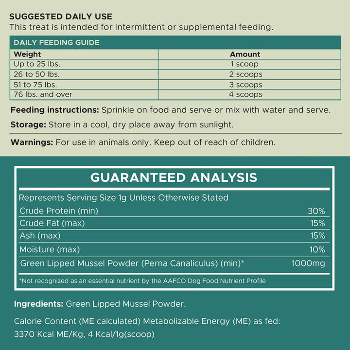 Green Lipped Mussel Powder Joint & Ligament Health Supplement for Dogs & Cats (6 oz)