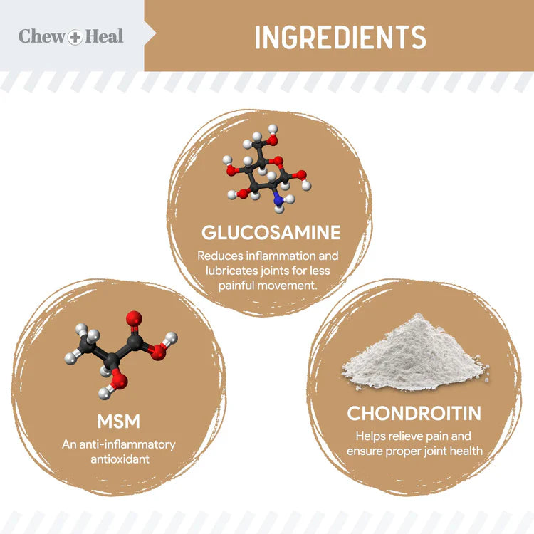 Chew + Heal Glucosamine Hip + Joint Peanut Butter Flavored Soft Chew Joint Supplement for Dogs, 90 count