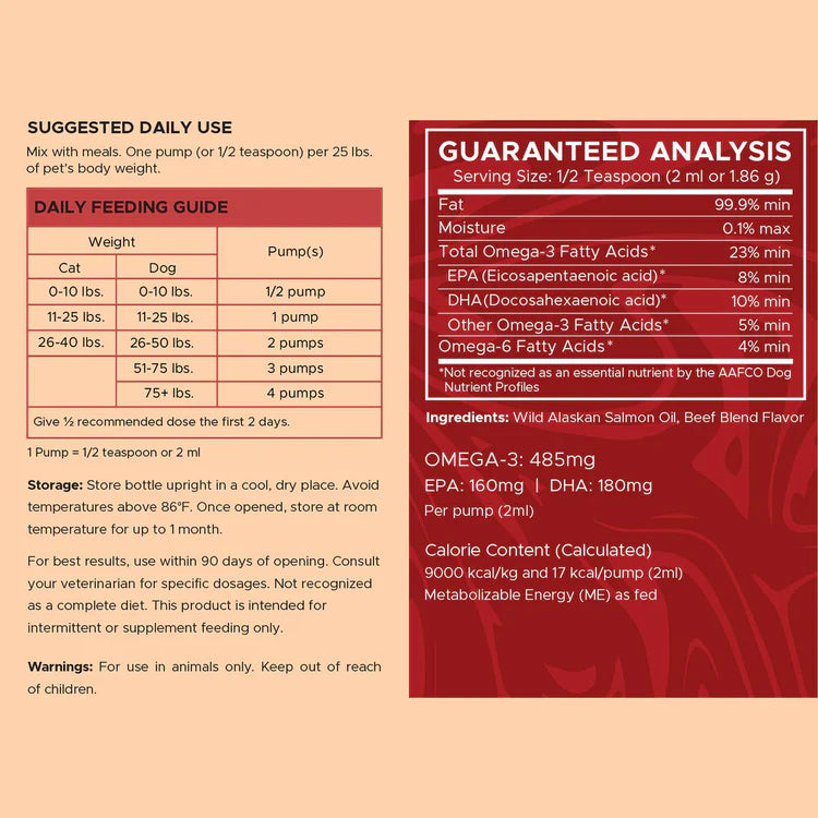 Wild Alaskan Salmon Oil Hearty Beef Flavored Liquid Skin & Coat Supplement for Dogs & Cats