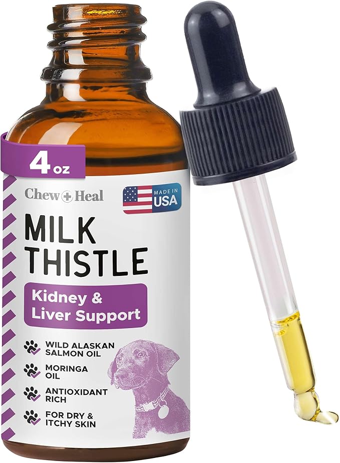 Milk Thistle Tincture with Moringa Oil & Salmon Oil Liquid Kidney & Liver Health Supplement for Dogs(4oz)