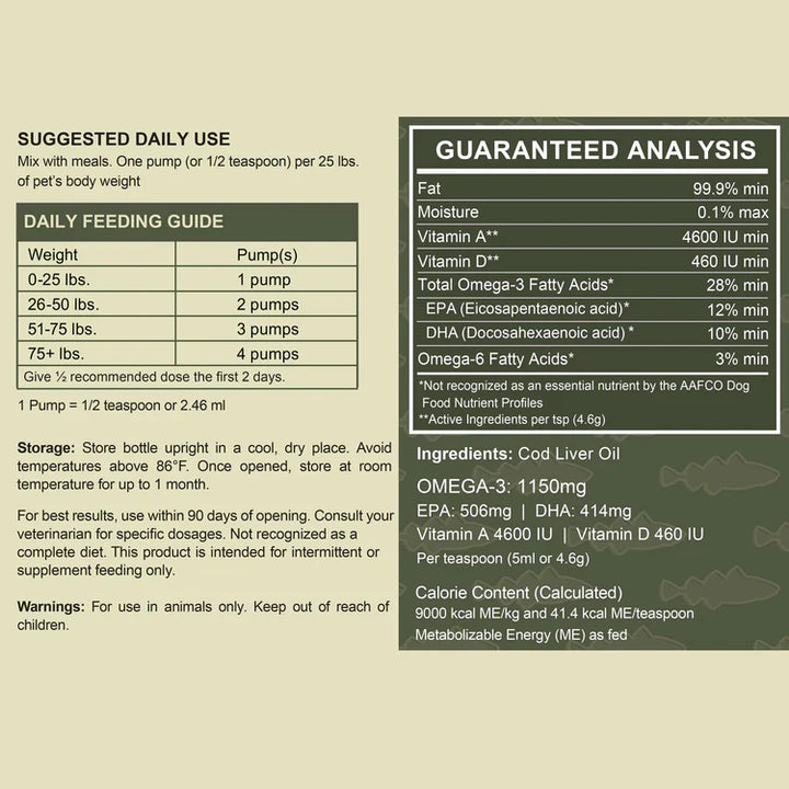 Wild-Caught Cod Liver Oil Salmon Oil Alternative Skin & Coat Liquid Supplement for Dogs 16oz