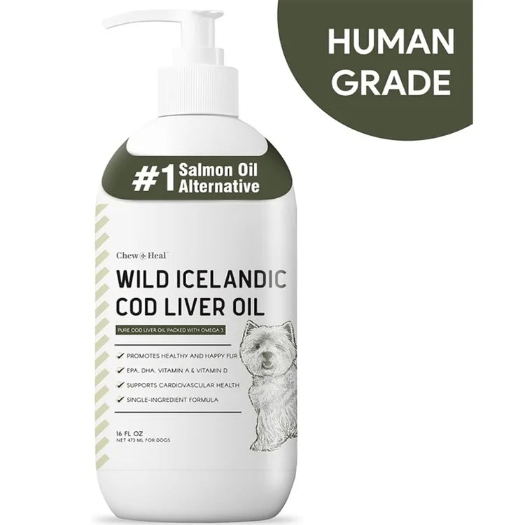 Wild-Caught Cod Liver Oil Salmon Oil Alternative Skin & Coat Liquid Supplement for Dogs 16oz