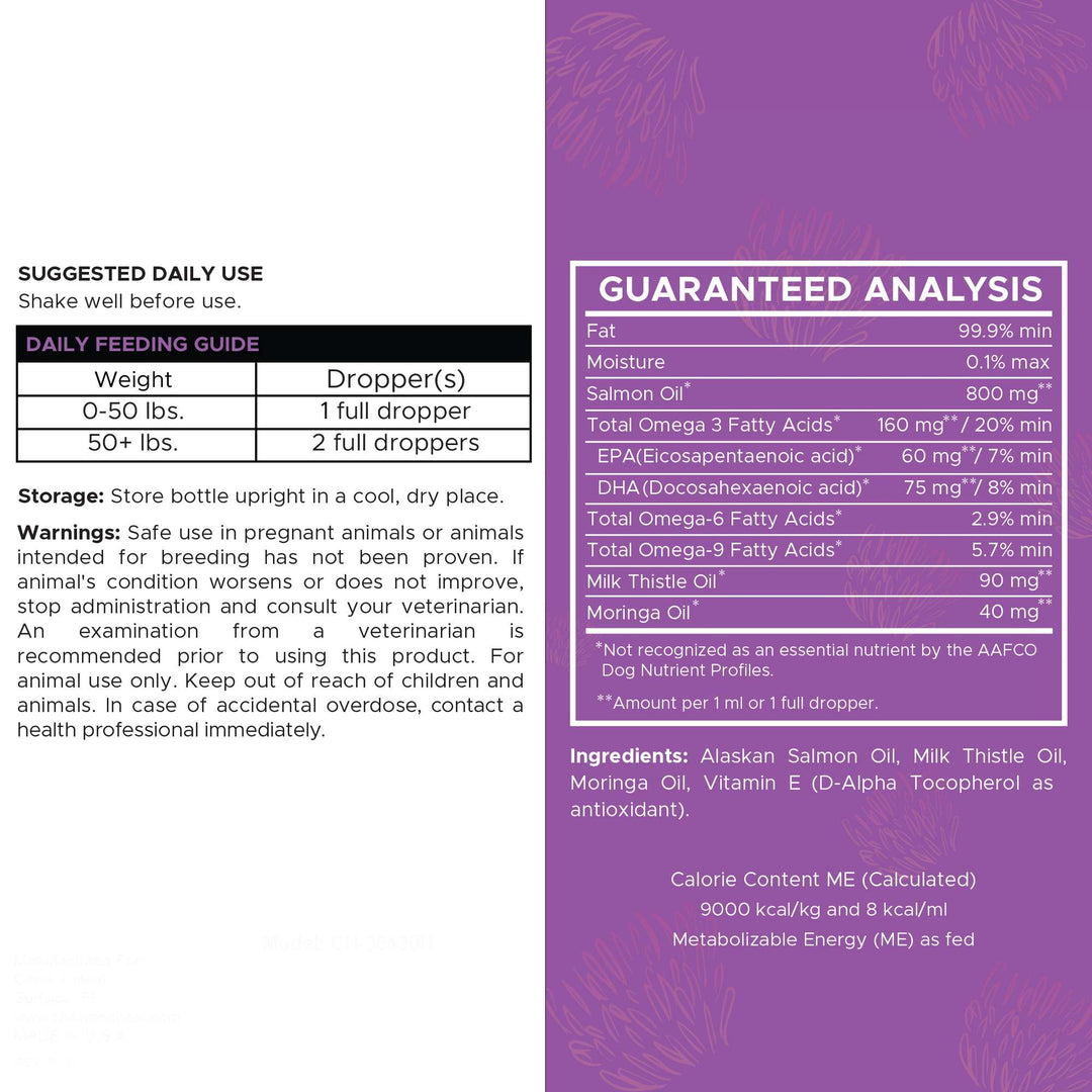 Milk Thistle Tincture with Moringa Oil & Salmon Oil Liquid Kidney & Liver Health Supplement for Dogs(2oz)