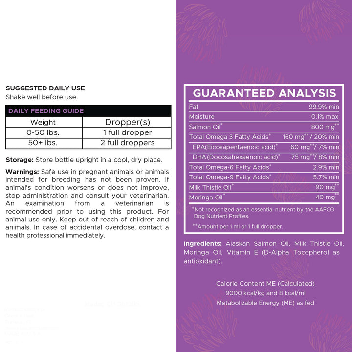 Milk Thistle Tincture with Moringa Oil & Salmon Oil Liquid Kidney & Liver Health Supplement for Dogs(2oz)