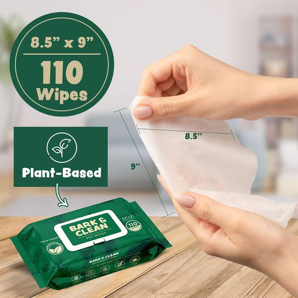 Bark & Clean Bamboo Wipes with Aloe, Shea Butter & Coconut Oil Light Lavender Scent Dog & Cat Grooming Wipes