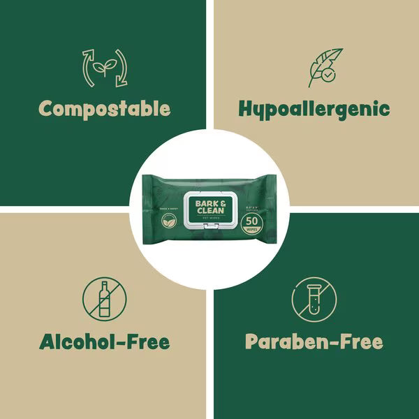 Bark & Clean Bamboo Wipes with Aloe, Shea Butter & Coconut Oil Light Lavender Scent Dog & Cat Grooming Wipes