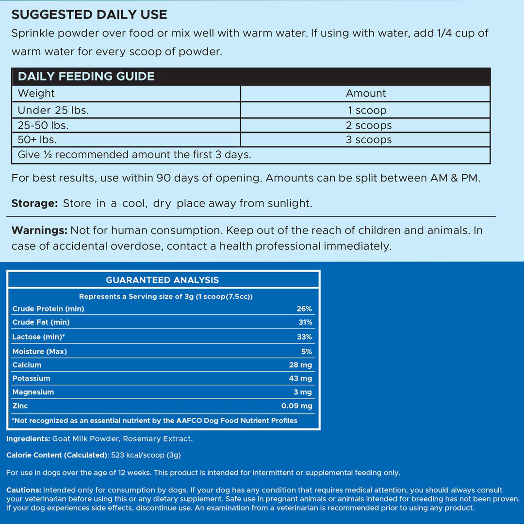 Chew + Heal High Protein Goat Milk Powder Digestive Aid Supplement for Dogs, 6-oz jar