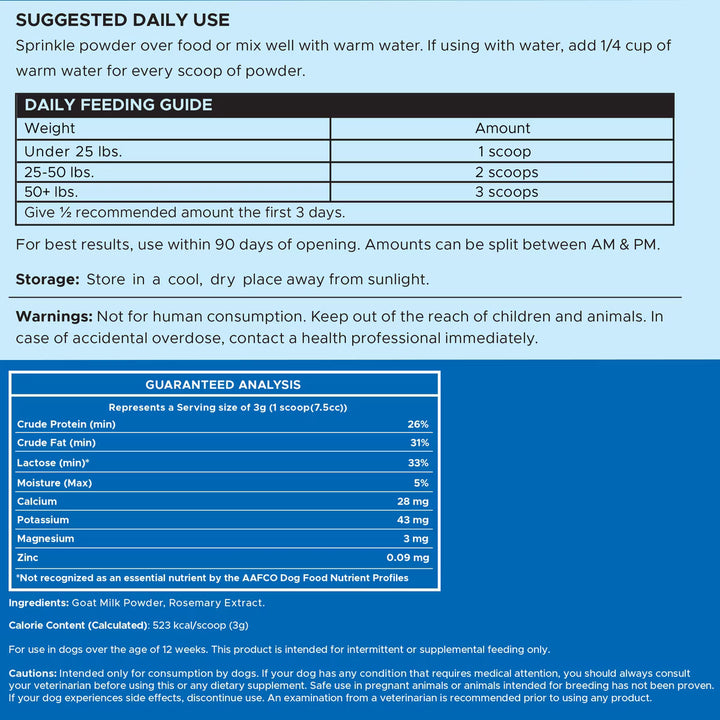 Chew + Heal High Protein Goat Milk Powder Digestive Aid Supplement for Dogs, 6-oz jar