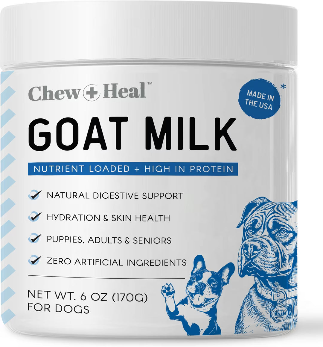 Chew + Heal High Protein Goat Milk Powder Digestive Aid Supplement for Dogs, 6-oz jar