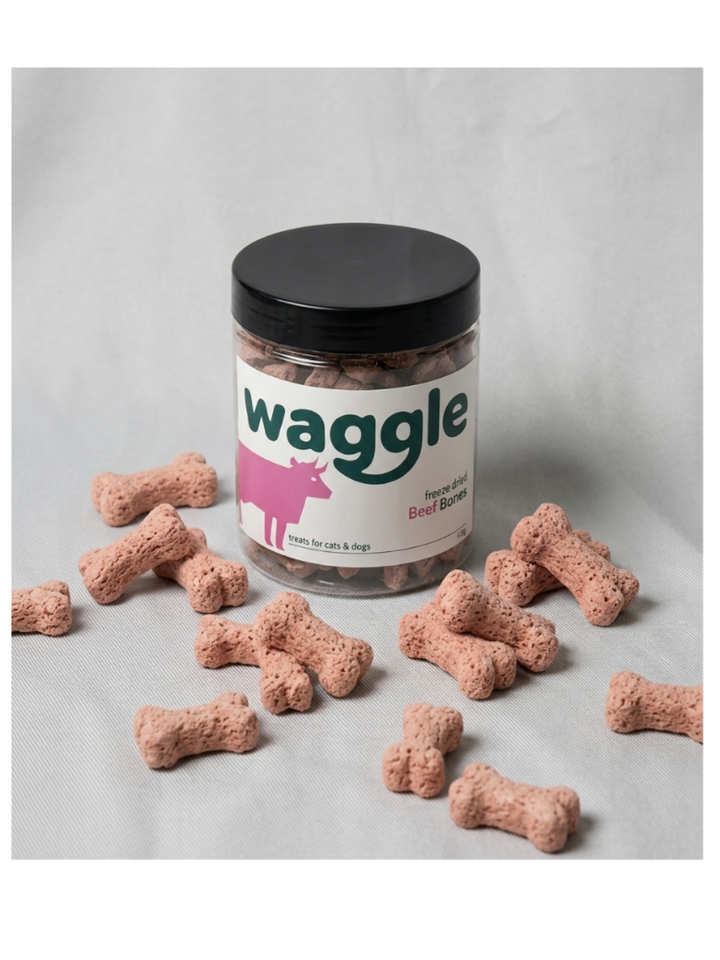 WAGGLE FREEZE DRIED BEEF BONES TREATS CATS & DOGS 15GM