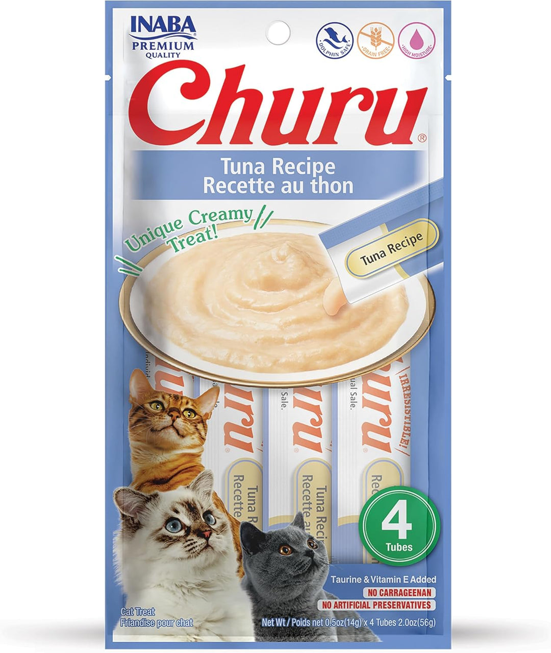 INABA Churu Cat Treats, Grain-Free Creamy Puree, Tuna
