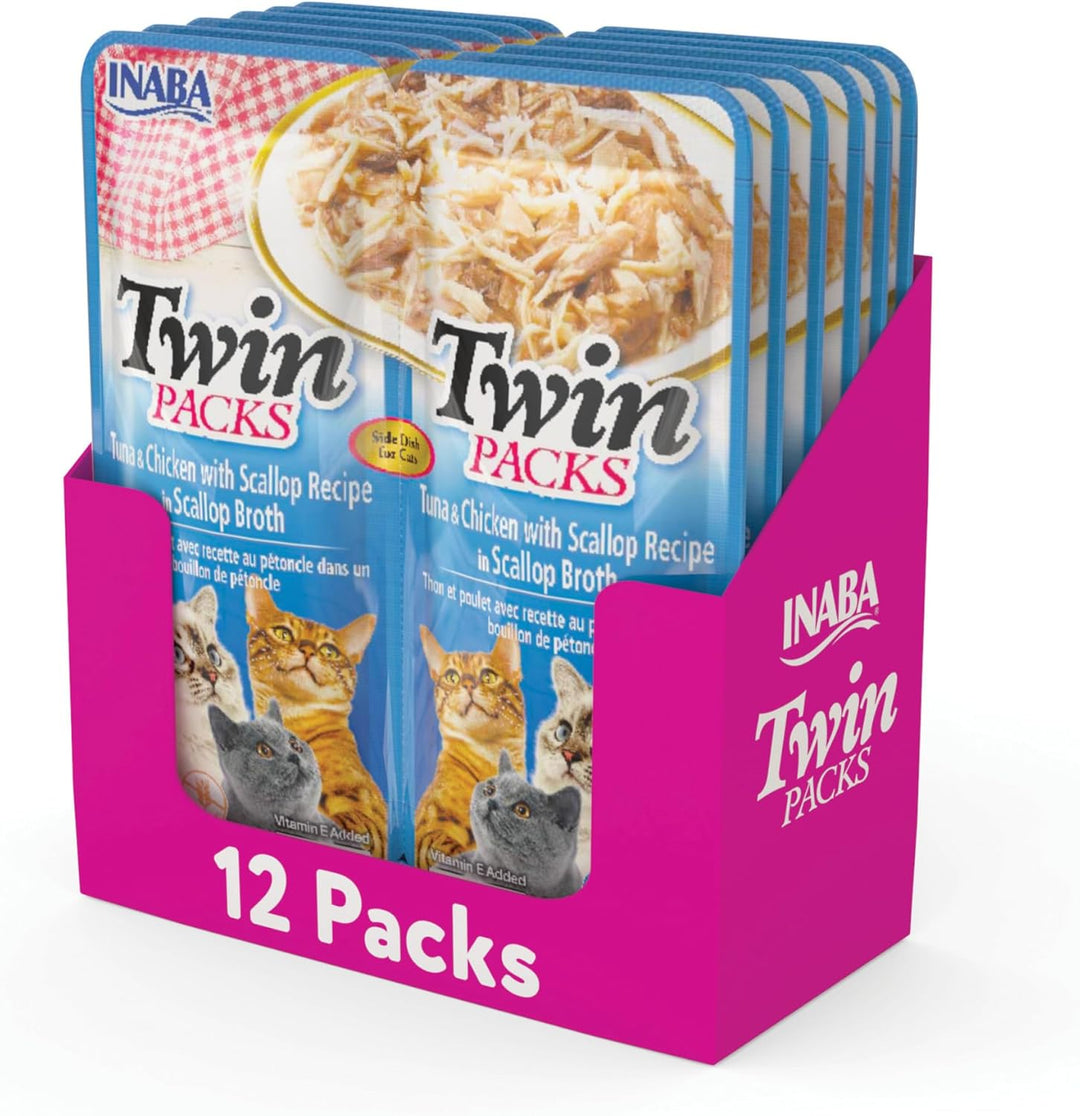 INABA Twin Packs Cat Treats, Tuna, Chicken & Scallop in Broth