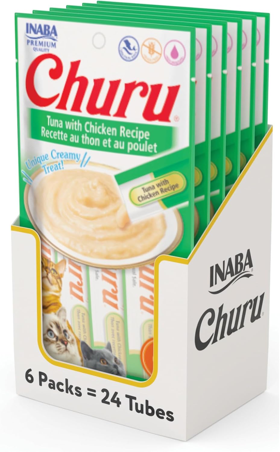 INABA Churu Cat Treats, Grain-Free Creamy Purée, Tuna & Chicken