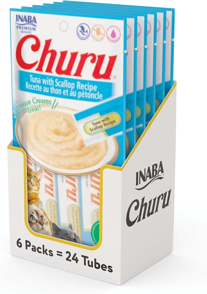 INABA Churu Cat Treats, Grain-Free Creamy Puree, Tuna & Scallop