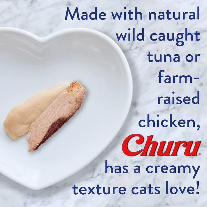 INABA Churu Lickable Purée Cat Treat, Grain-Free & Preservative-Free with Vitamin E & Green Tea, Tuna & Chicken Variety, 50 Tubes