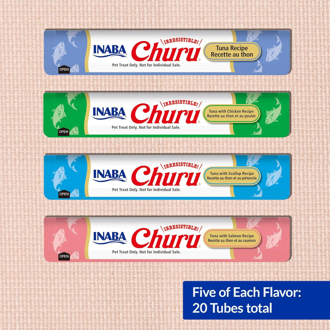 INABA Churu Grain-Free Lickable Cat Treats – Tuna, 20 Tubes (0.5 oz each), with Vitamin E & Taurine, Creamy Purée Topper