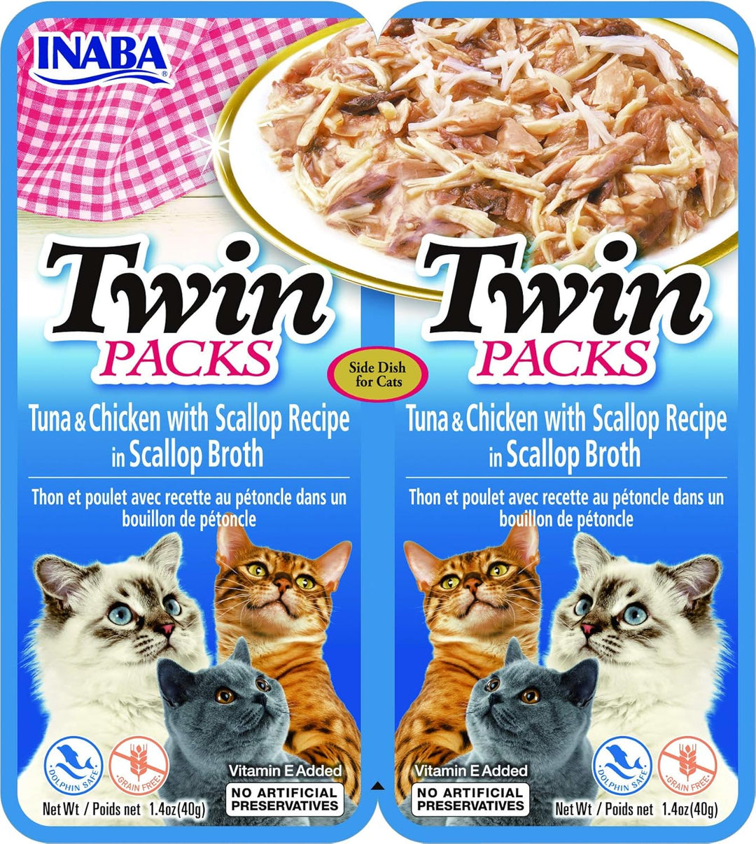 INABA Twin Packs Cat Treats, Tuna, Chicken & Scallop in Broth