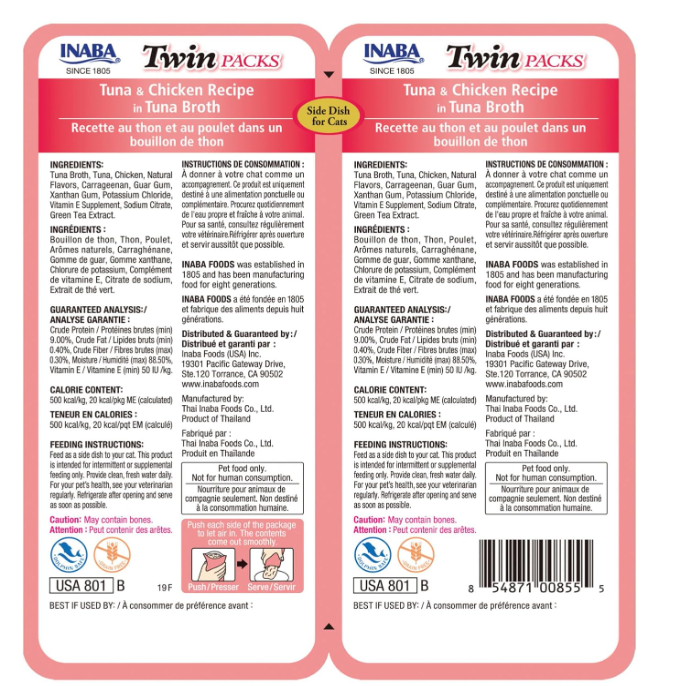 INABA Twin Packs Cat Treats, Tuna & Chicken in Broth