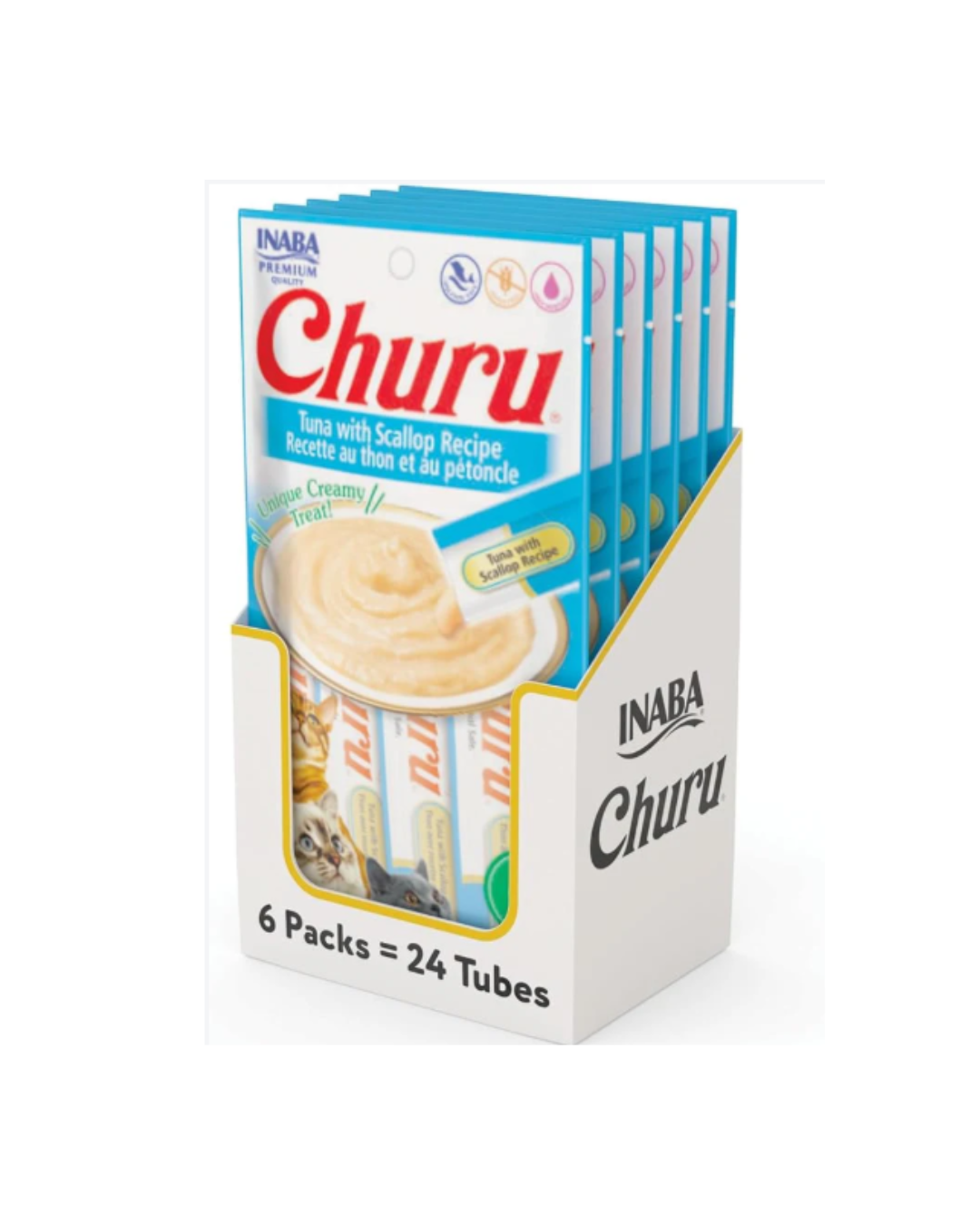 INABA Churu Cat Treats, Grain-Free Creamy Puree, Tuna & Scallop