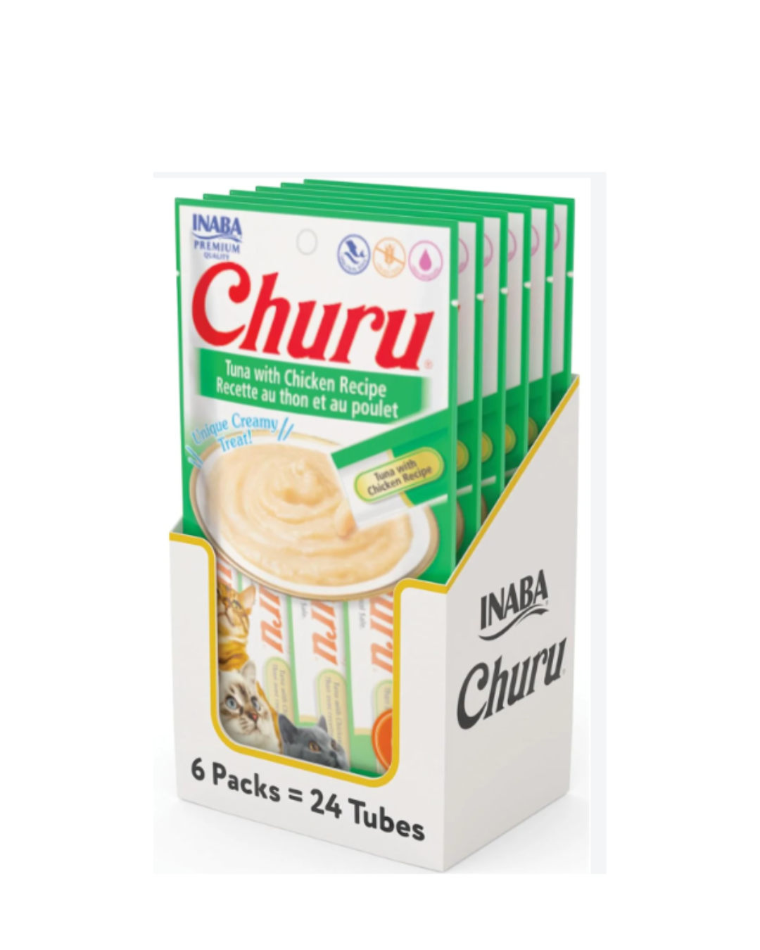 INABA Churu Cat Treats, Grain-Free Creamy Purée, Tuna & Chicken
