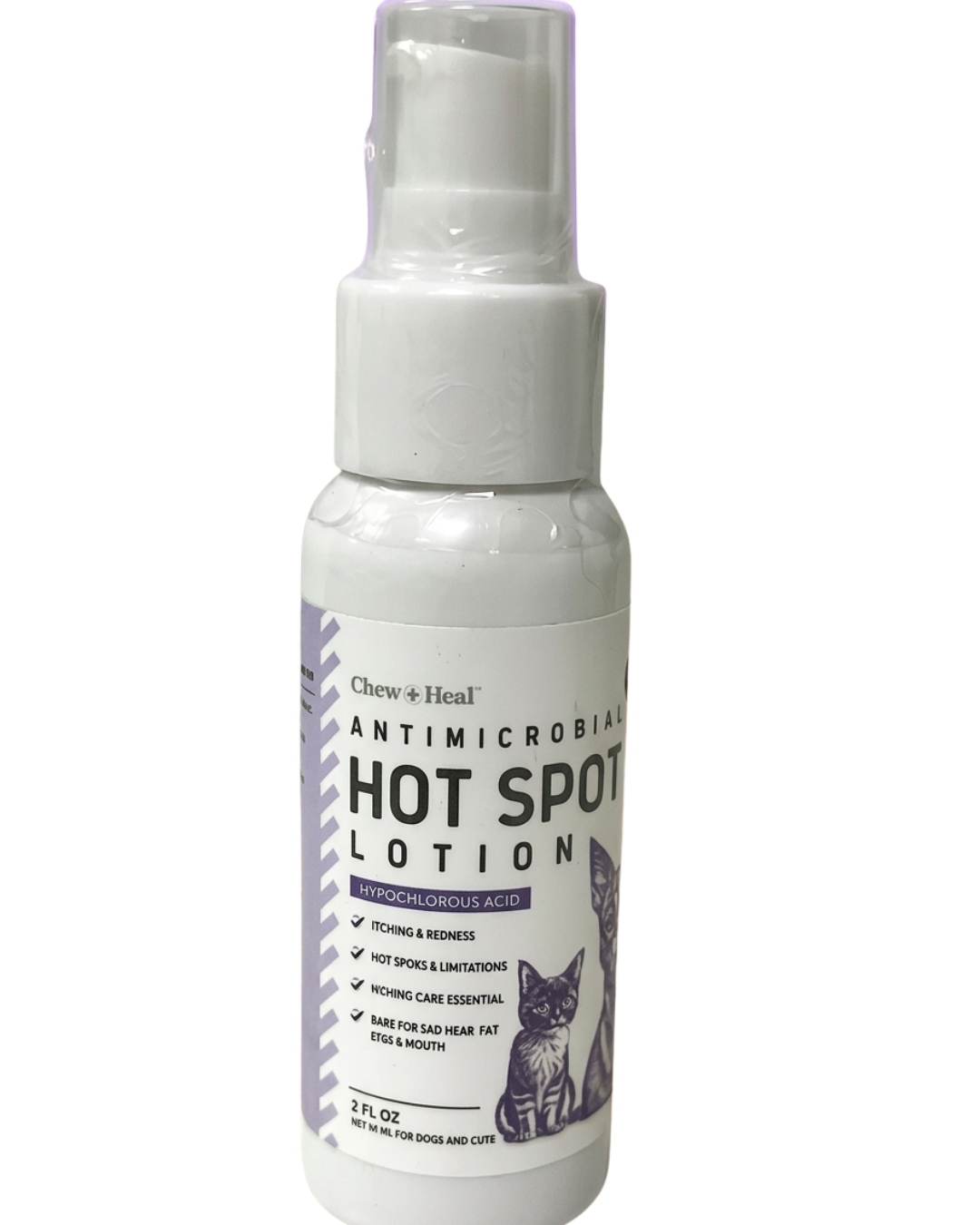 Chew + Heal Antimicrobial Hot Spots & Skin Infection Hypochlorous Acid Lotion for Dogs & Cats Wound Care