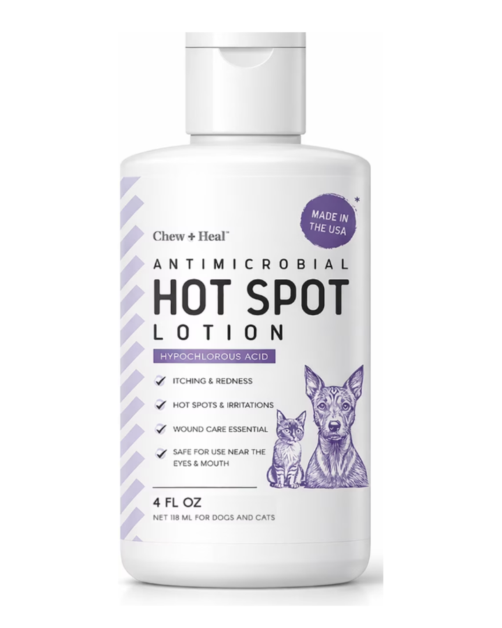 Chew + Heal Antimicrobial Hot Spots & Skin Infection Hypochlorous Acid Lotion for Dogs & Cats Wound Care