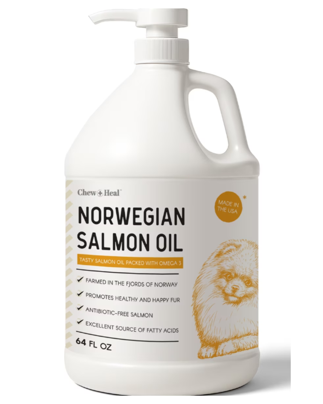 Chew + Heal Norwegian Salmon Oil Skin & Coat Supplement for Dogs & Cats, 64-fl oz bottle