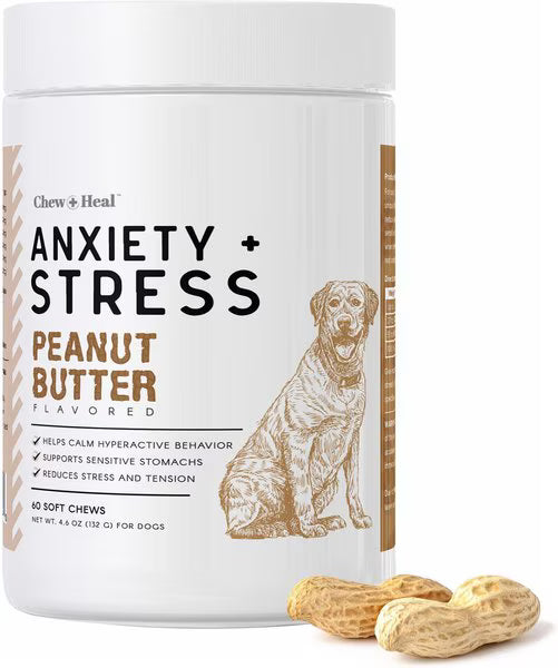 Chew + Heal Anxiety + Stress Peanut Butter Flavored Soft Chew Calming Dog Supplement 30 count