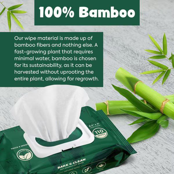 Bark & Clean Bamboo Wipes with Aloe, Shea Butter & Coconut Oil Light Lavender Scent Dog & Cat Grooming Wipes
