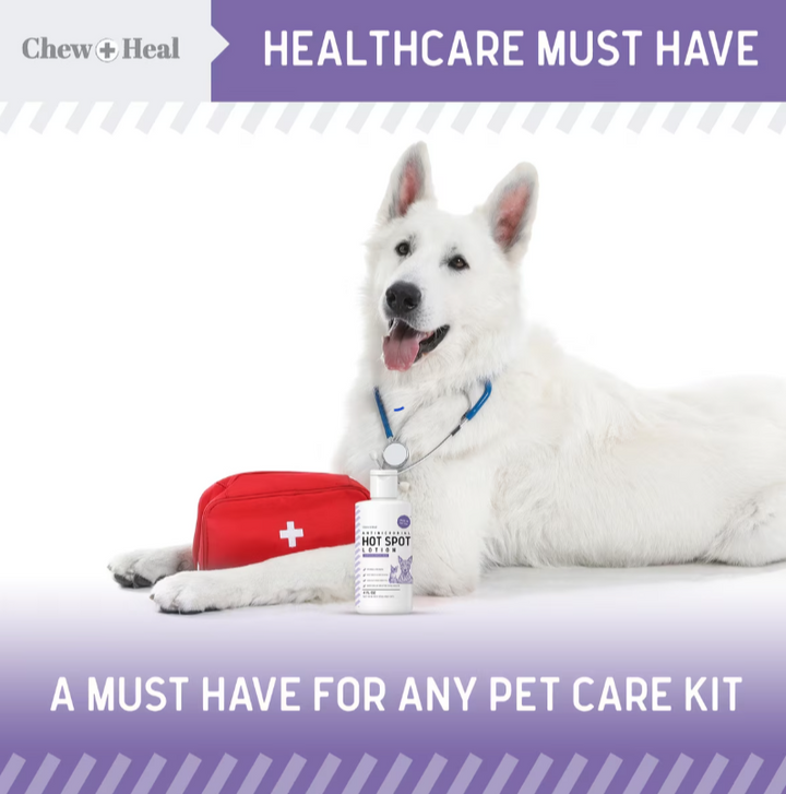 Chew + Heal Antimicrobial Hot Spots & Skin Infection Hypochlorous Acid Lotion for Dogs & Cats Wound Care